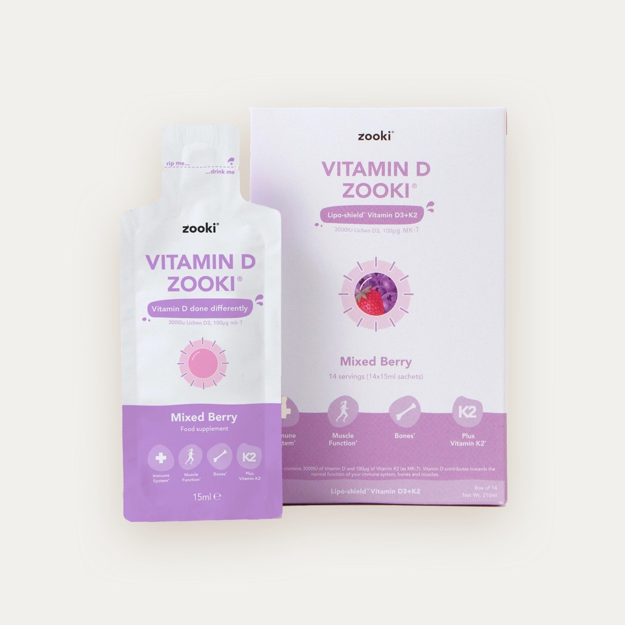 Zooki Vitamin D3+K2 Liquid Sachets Mixed Berry (14x10ml)